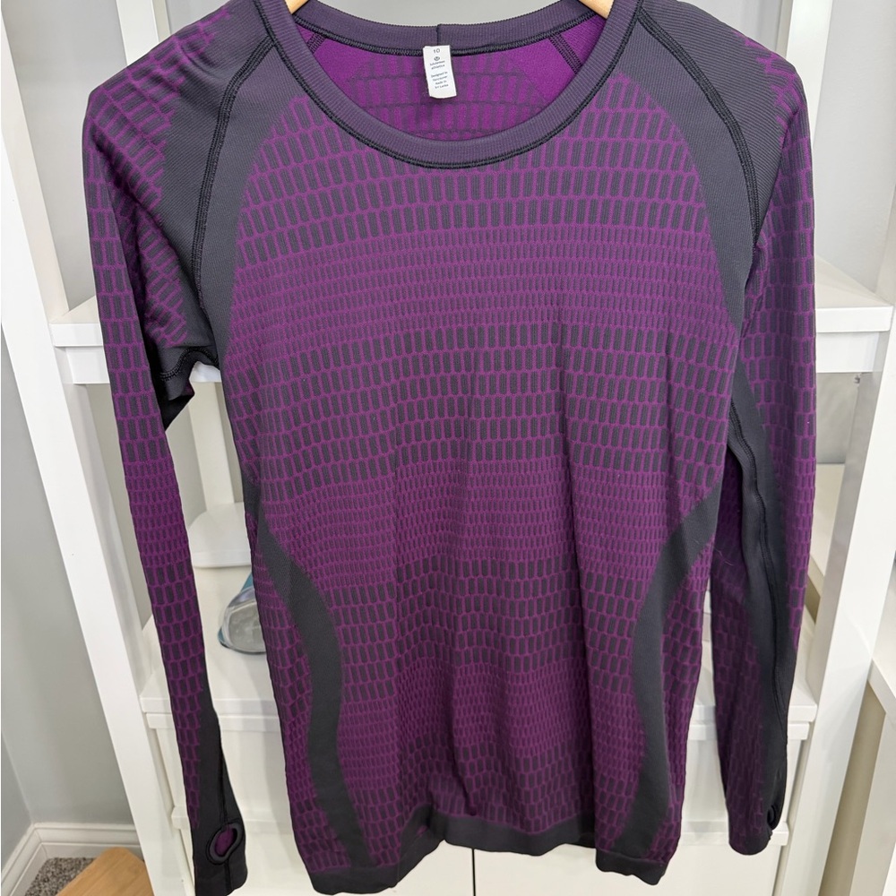 Purple and Black Lululemon Long Sleeve Top Size 10